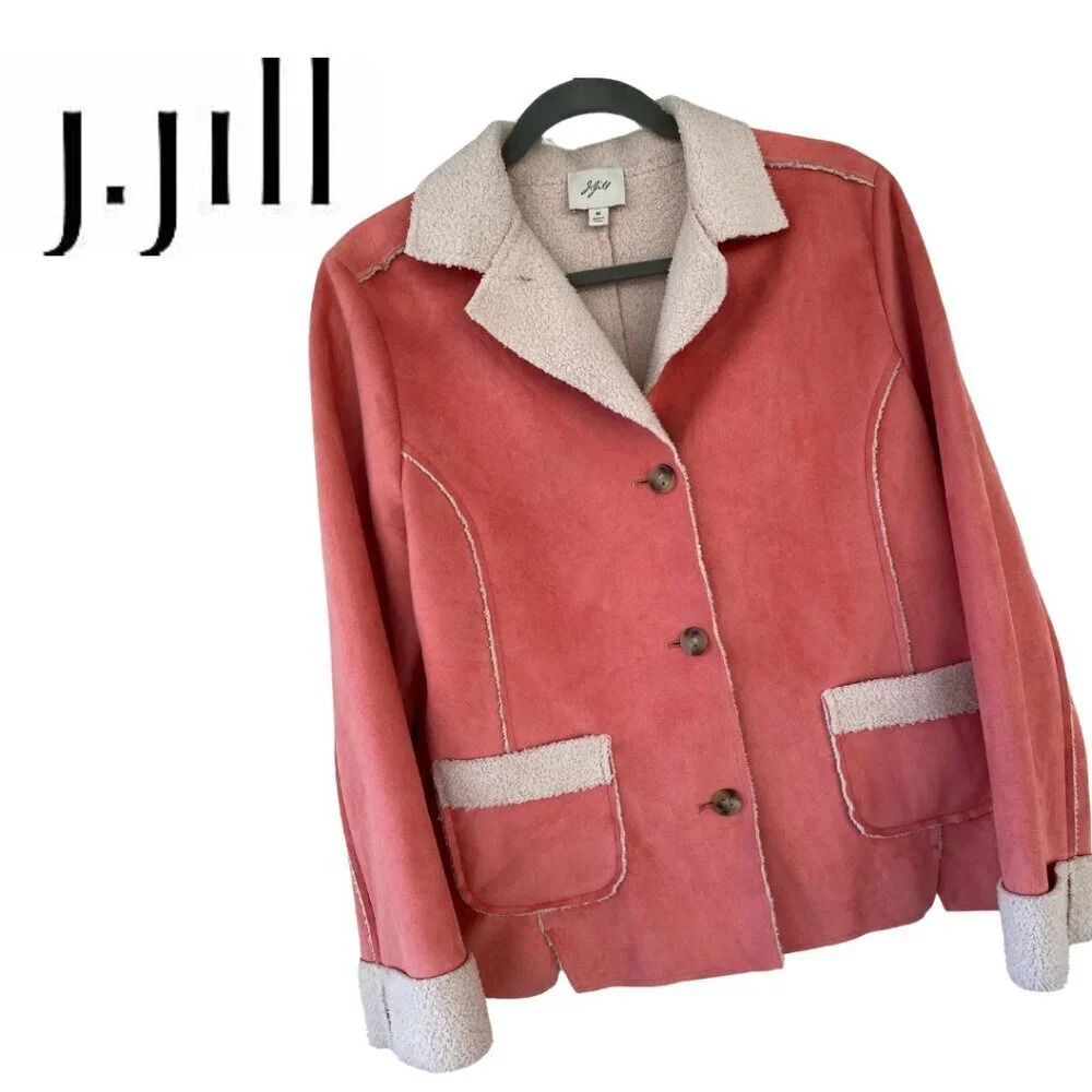 J. Jill Coral Suede-Look Sherpa Trim Jacket